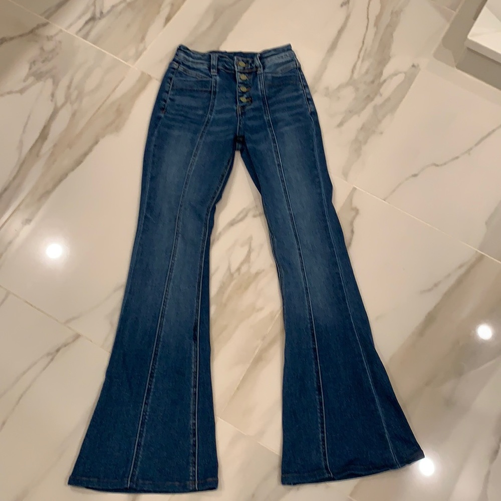 Fly monkey button down fly flare jeans